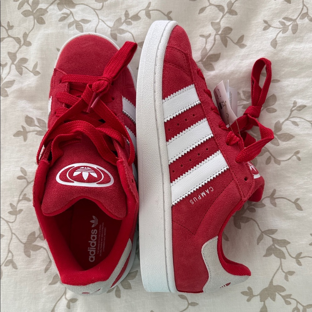 adidas Red and White Campus Suede Sneakers